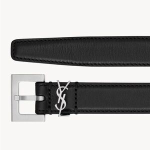 Yves Saint Laurent Black Leather Belt with Silver Buckle